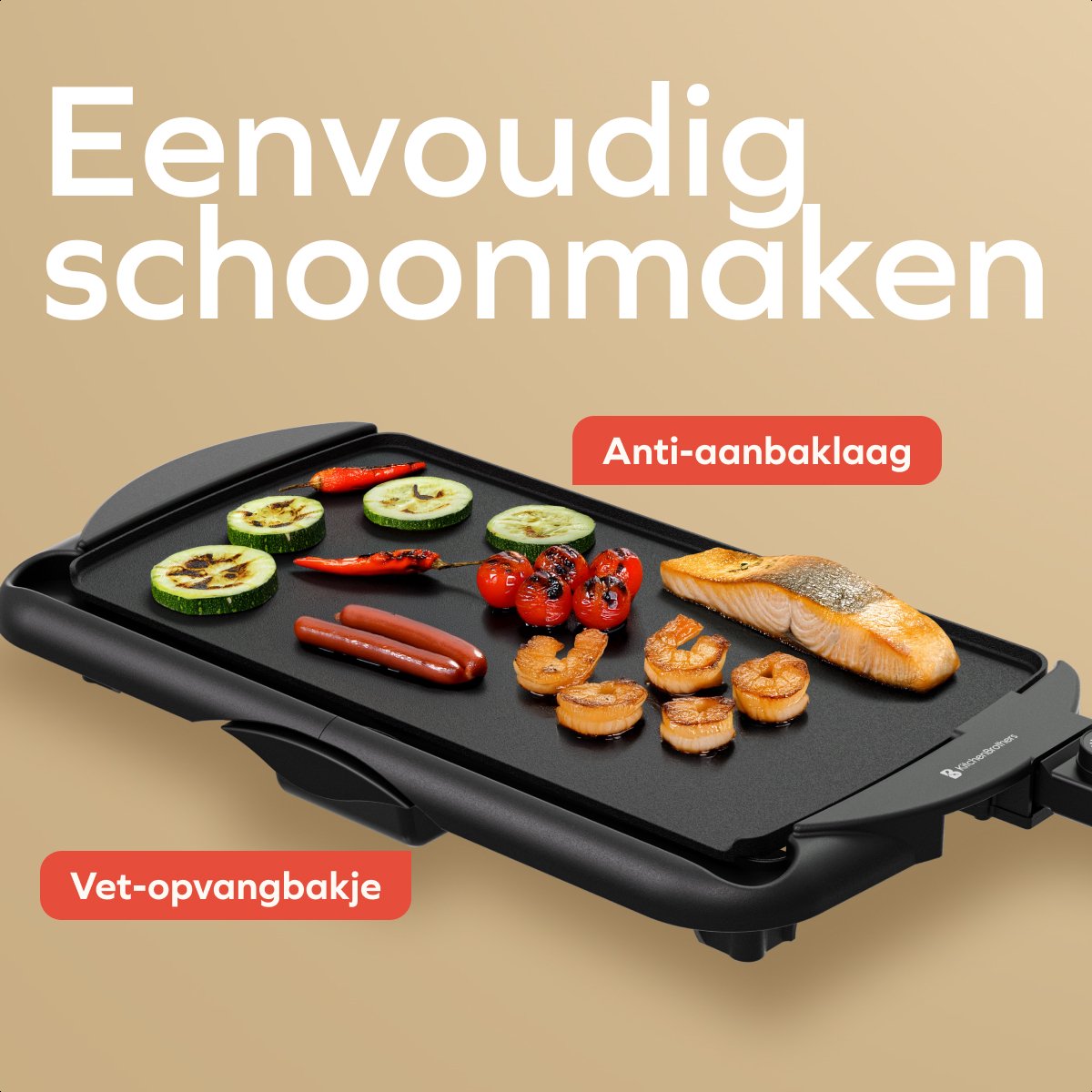 KitchenBrothers Plaque de gril électrique XL - 2000W - Gril Teppanyaki - Grillades en toute sécurité - Noir