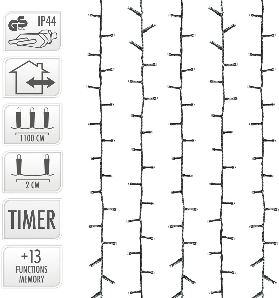Chaîne lumineuse solaire à LED - 11 m - 560 LED blanc chaud - 13 positions - minuterie