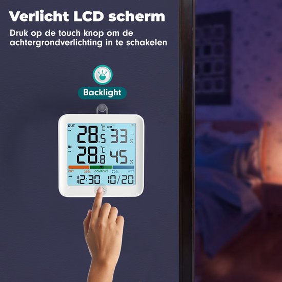 Station météo sans fil Iqonic - Intérieur et extérieur - Alimentation par piles - Humidimètre - Avec capteur extérieur - Blanc