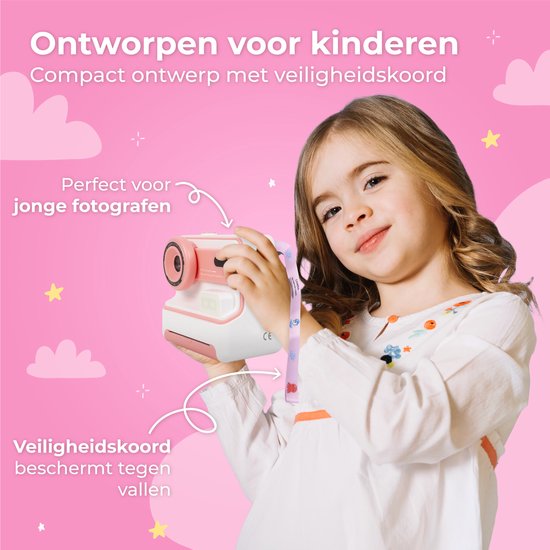 Nuvance - Caméra pour enfants - Caméra jouet pour enfants - avec carte SD de 32 Go - Photo et vidéo - Imprimante photo - Caméra numérique pour enfants - Caméras pour enfants - Rose