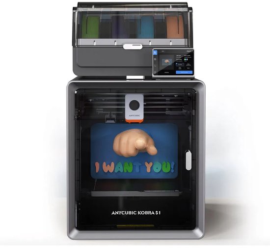 Imprimante 3D Anycubic Kobra S1 Combo – Système CoreXY – Nivellement automatique du plateau – Vitesse d'impression de 600 mm/s – Système de filaments multicolores – Plateau d'impression flexible en PEI – Commande via Wi-Fi et application – Prête à l'emplo