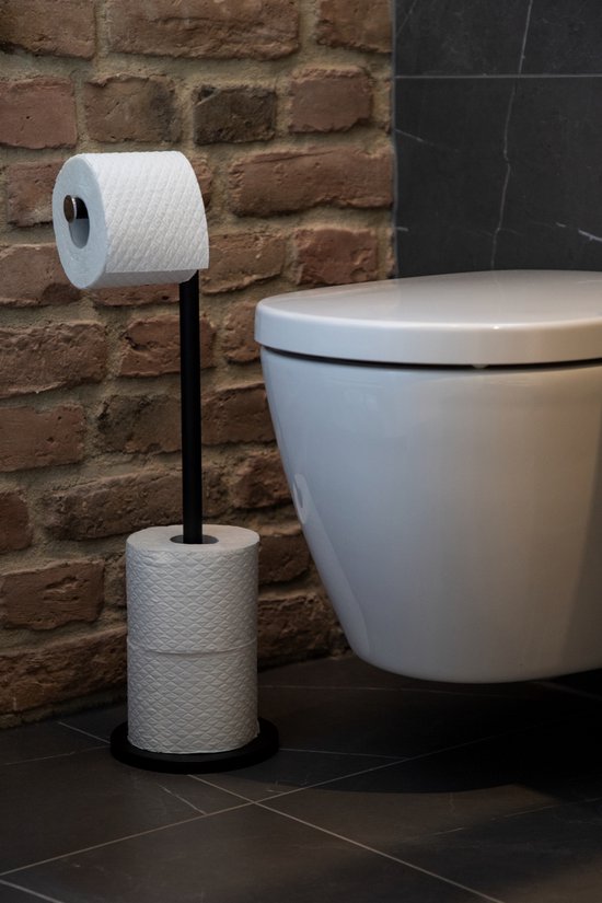 Porte-rouleau de papier toilette WENKO 2-en-1, acier noir - Porte-rouleau de réserve - Porte-rouleau de papier toilette sur pied - Porte-rouleau de WC sur pied - Noir