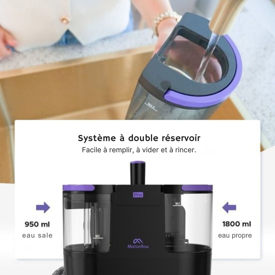 Nettoyeur de tapis PRO Motionflow - Nettoyage en profondeur avec fonction vapeur jusqu'à 100°C - Puissant nettoyeur de taches 1700W - Nettoyage pour sol, canapé, salle de bain et tapis - Produit nettoyant - Noir