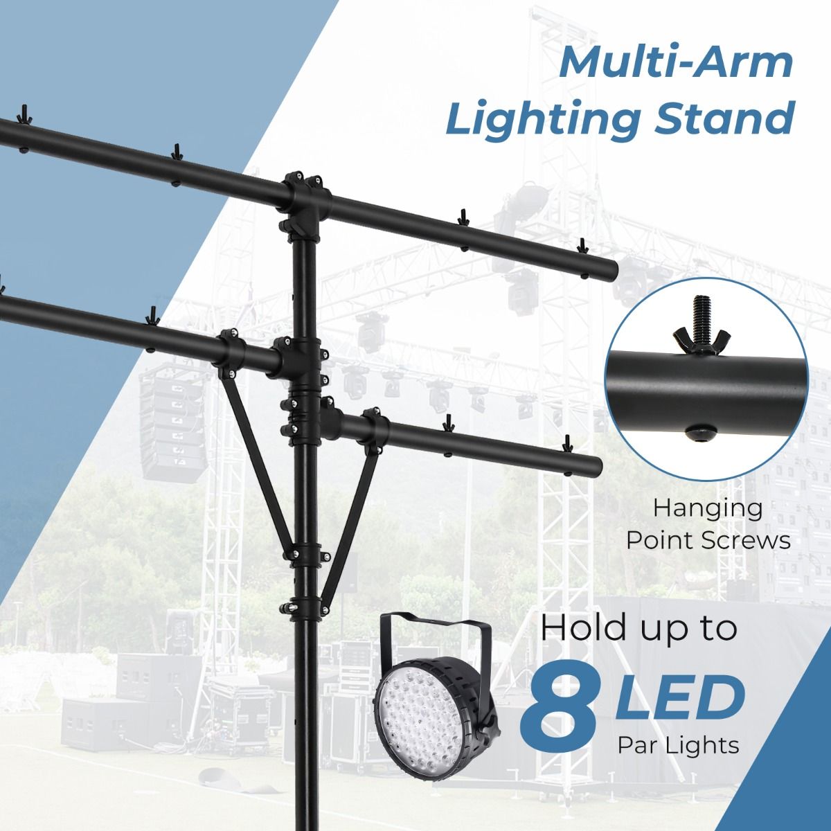 Support d'éclairage LED Coast avec hauteur réglable - 186 à 351 cm