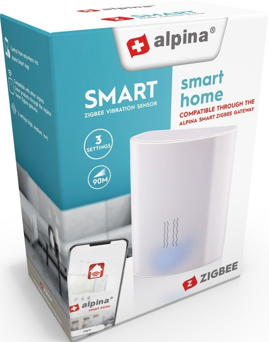 alpina Smart Home - Capteur de vibrations - 3V - Compteur de vibrations - Alarme bris de glace - App Control - Zigbee Gateway