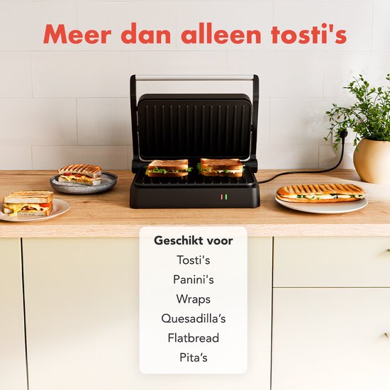 KitchenBrothers Contact grill - Toasti Device - Grill Device - Panini Grill - Croque Monsieur Appliance - Toasti iron - 1200W - Black