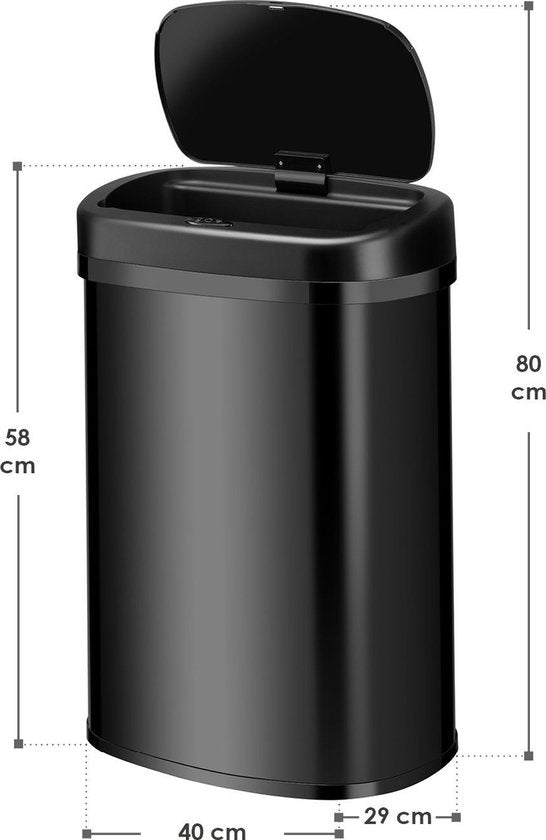 Poubelle automatique / Poubelle à déchets / Poubelle à détecteur - 50 litres - Noir - Rectangle