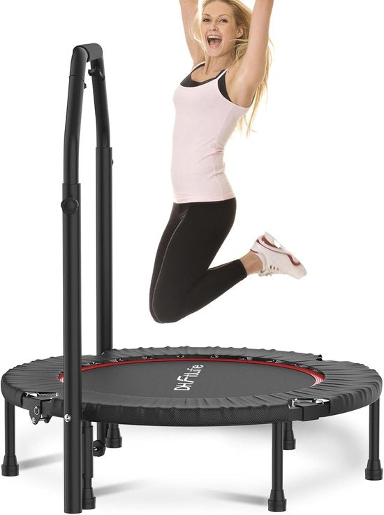 DH FitLife Fitness Trampoline d'intérieur pliable sans installation | Ø102 cm 40 Inch | Capacité de poids 150 KG | 4 positions de poignées réglables | Stable et silencieux pour enfants et adultes