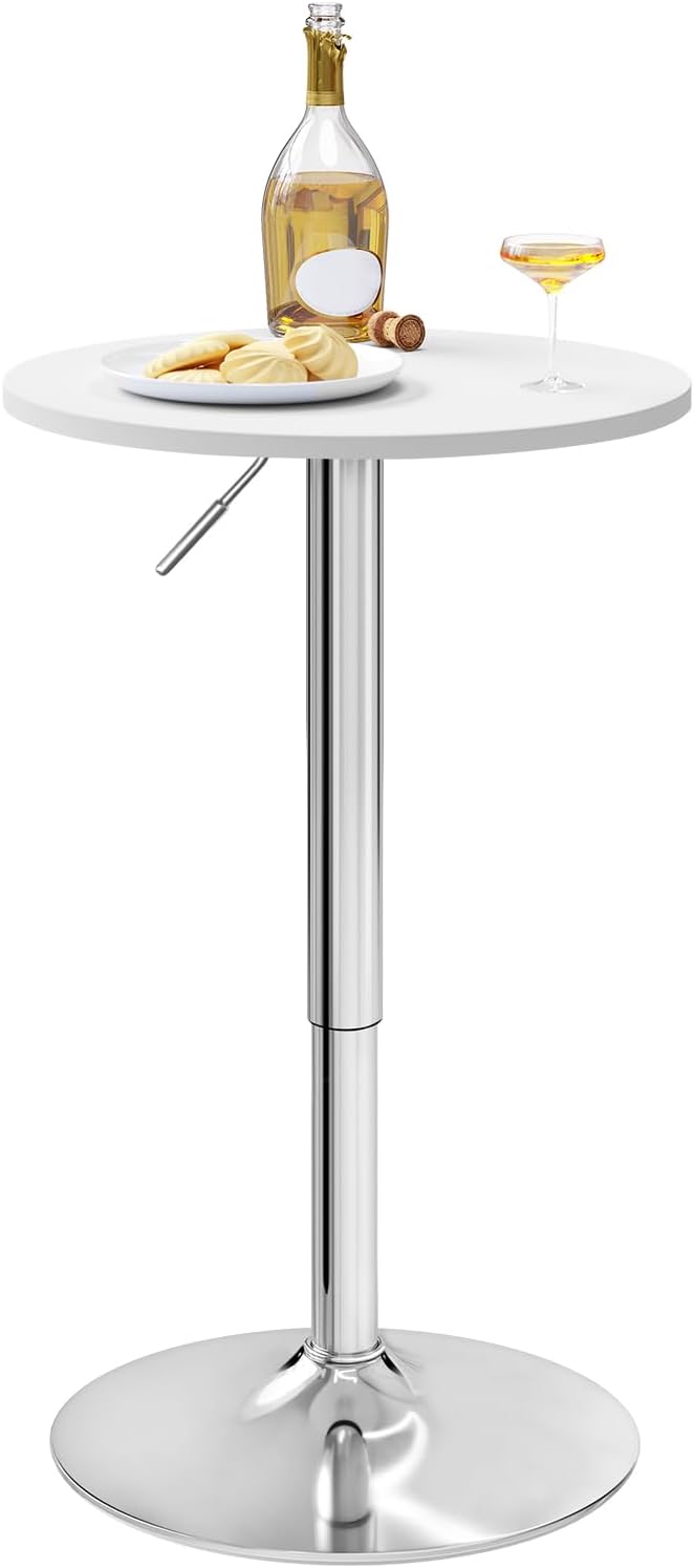 Table de bar réglable WOLTU - Ø 52 cm - Hauteur 70-91 cm - Pivotante - Pied chromé Ø 45 cm