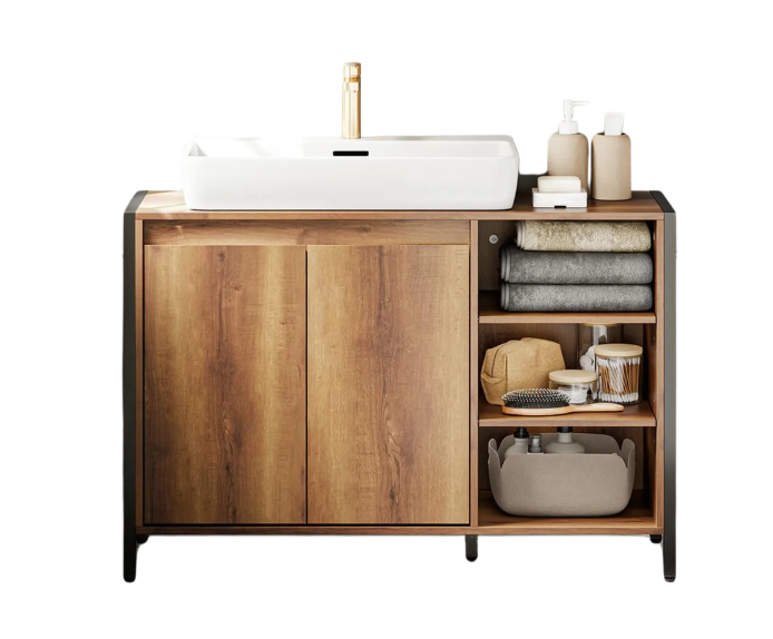 Meuble sous-lavabo SoBuy 90 x 30 x 60 cm - Marron/Noir - 2 portes - 3 étagères