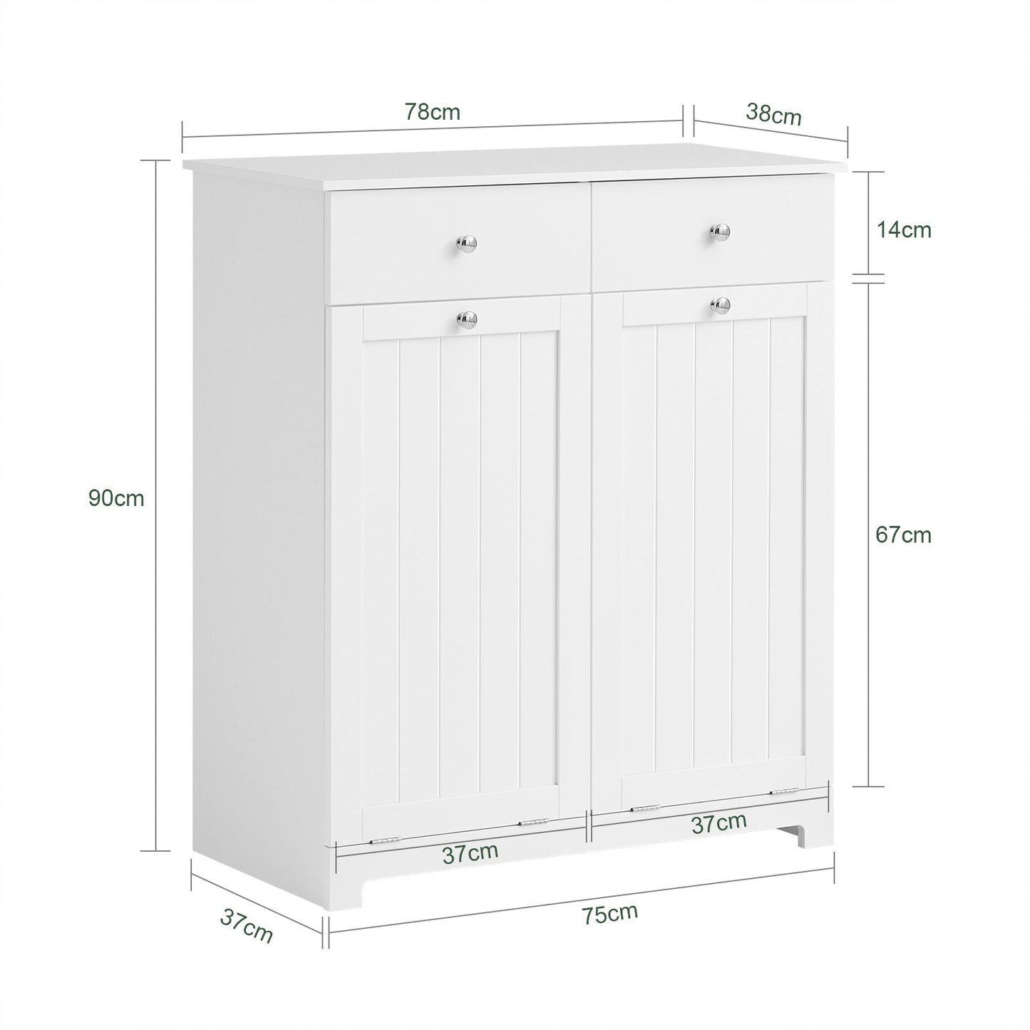 SoBuy BZR33-II-W Meuble de rangement pour salle de bains avec 2 tiroirs et 2 paniers à linge - Blanc - 78x90x38 cm