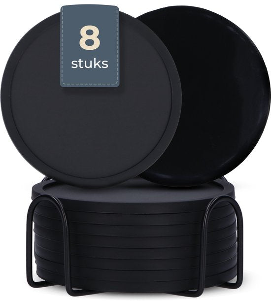 Castagnola Sous-verres en silicone - Sous-verres pour verres - Sous-verres design avec support - Set de sous-verres - Antidérapant - Lot de 8 - Noir