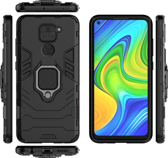 Mobigear Etui pour Xiaomi Redmi Note 9 Hardcase | Mobigear Armor Ring Backcover Shockproof with Ring Holder | Shockproof Redmi Note 9 Phone Case | Anti Shock Proof - Noir