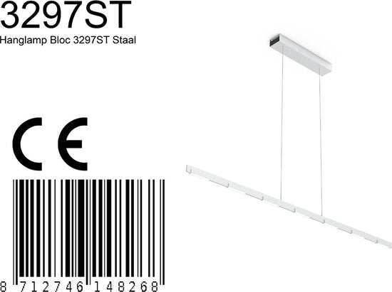 Suspension Bloc 3297ST en acier, 171 cm, hauteur réglable grâce à un système de levage par câble Steinhauer, design moderne, intensité réglable à l'aide d'un variateur externe