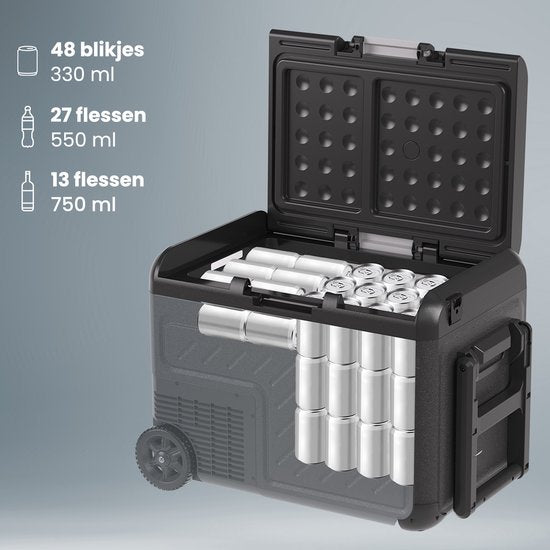 Auronic Electric Cool Box - Compresseur - Avec roues - 12V 230 Volt - Voiture - 40L - Frigobox - Noir/Gris