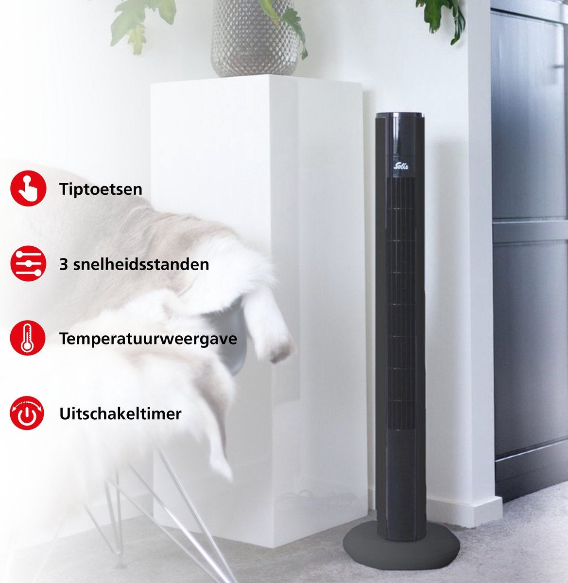 Ventilateur Solis Easy Breezy 757 - Ventilateur sur pied télécommandé - Fonction minuterie - 44.8 dB - 91 cm de haut - Noir