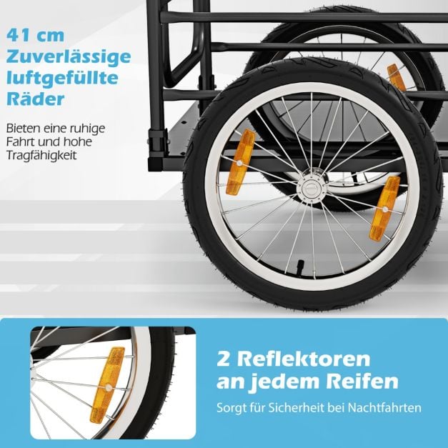 Coast Bike Trailer Black/Blue - Chariot à bagages pliable avec housse, attelage et réflecteurs - 145,5 x 61 x 58 cm
