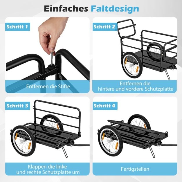 Coast Bike Trailer Black/Blue - Chariot à bagages pliable avec housse, attelage et réflecteurs - 145,5 x 61 x 58 cm