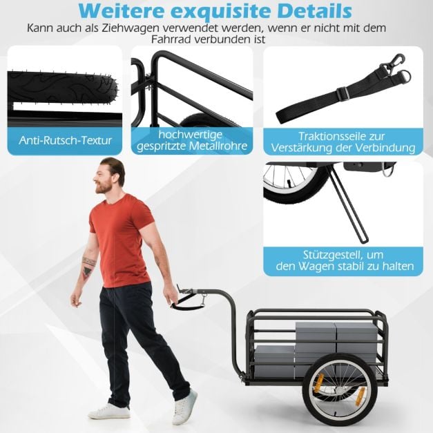 Coast Bike Trailer Black/Blue - Chariot à bagages pliable avec housse, attelage et réflecteurs - 145,5 x 61 x 58 cm