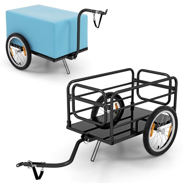 Coast Bike Trailer Black/Blue - Chariot à bagages pliable avec housse, attelage et réflecteurs - 145,5 x 61 x 58 cm