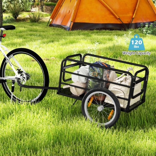 Coast Bike Trailer Black/Blue - Chariot à bagages pliable avec housse, attelage et réflecteurs - 145,5 x 61 x 58 cm