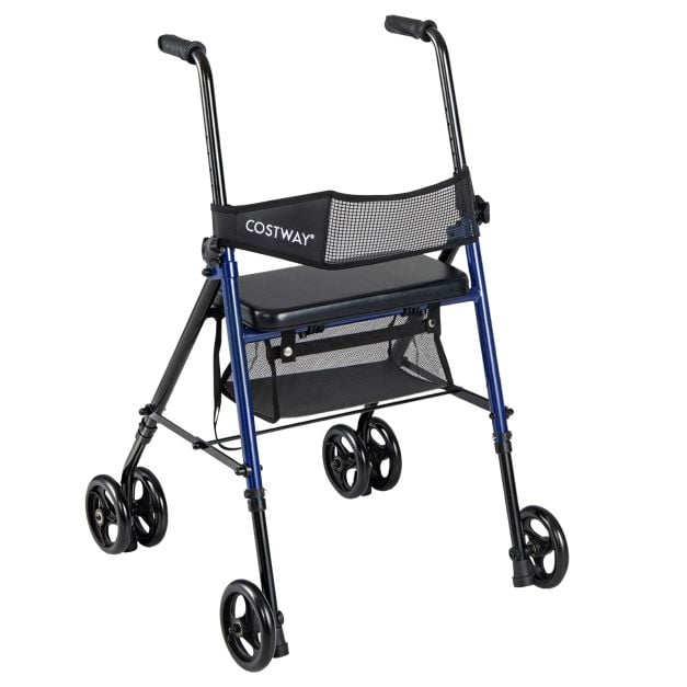 Déambulateur Coast bleu/noir - Déambulateur pliable avec siège, sac et hauteur réglable - 59 x 64 x 75,5-93 cm