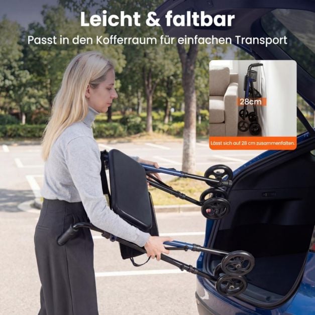 Déambulateur Coast bleu/noir - Déambulateur pliable avec siège, sac et hauteur réglable - 59 x 64 x 75,5-93 cm