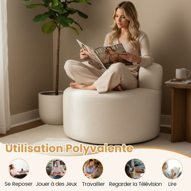 Coast Beanbag - forme poire - peluche - dossier - 82x82x59 cm - blanc