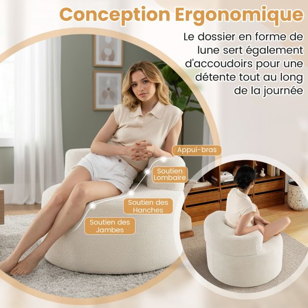 Coast Beanbag - forme poire - peluche - dossier - 82x82x59 cm - blanc