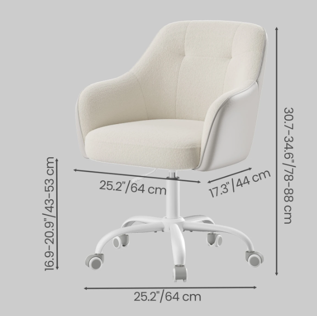 Chaise de bureau Ochama Sherpa en tissu - Beige cappuccino - Hauteur réglable de 78 à 88 cm