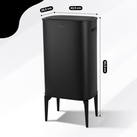 Bayt Poubelle sur pieds - Poubelle 60 litres sacs poubelle - Poubelle avec capteur - Poubelle - Corbeille - Acier inoxydable - Noir - 53L