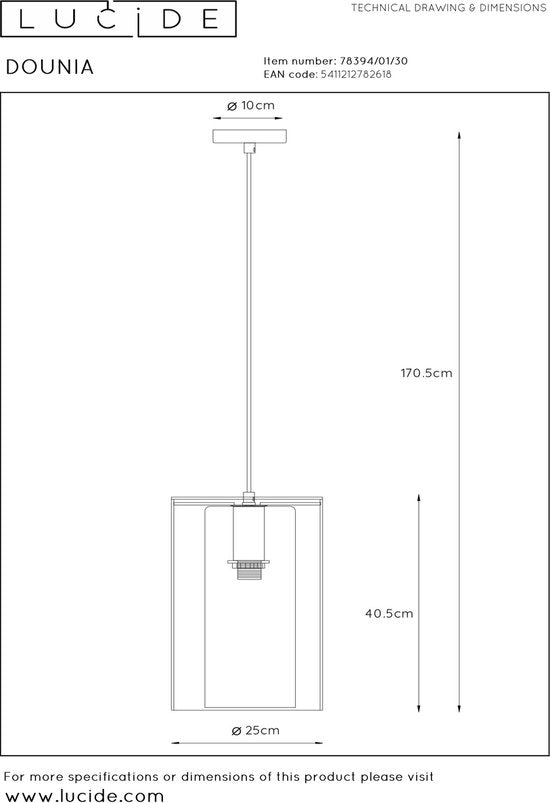 Suspension Lucide DOUNIA - Ø 25 cm - E27 - Noir