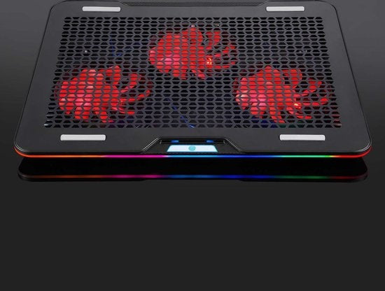 Fuegobird Laptop Cooler - Support et refroidisseur pour ordinateur portable - 3 ventilateurs - Réglable - RGB - Max 17 pouces - Noir