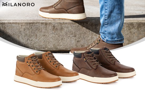 Milanoro - Baskets confortables pour homme - Marron foncé - Pointure 45