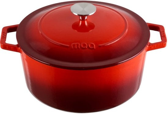 MOA Casserole en fonte - Capacité 5,7 litres - 26CM - Ronde - Toutes sources de chaleur - Egalement pour induction - Poids 5,8 kg - Rouge cerise - C26CB