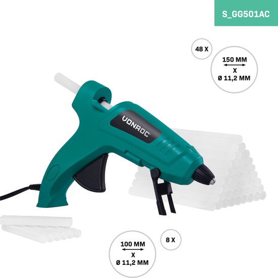 VONROC Pistolet à colle - 70W - Ø11,2MM - fonction anti-goutte - 56 cartouches de colle incluses