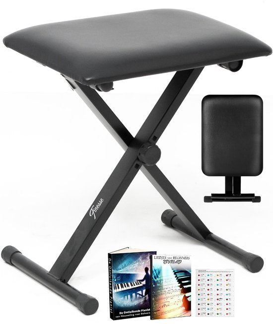 Finesse Piano Stool - pliable - réglable en hauteur - avec coussin - banc de piano - chaise de piano - noir