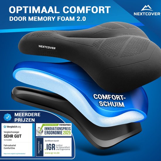 Selle de vélo NEXTCOVER® City avec Memory Foam 3.0 - L'originale - Selle de vélo ergonomique pour femme ou pour homme avec Memory Foam 3.0 pour un confort de conduite maximal - Selle de vélo confortable et moelleuse