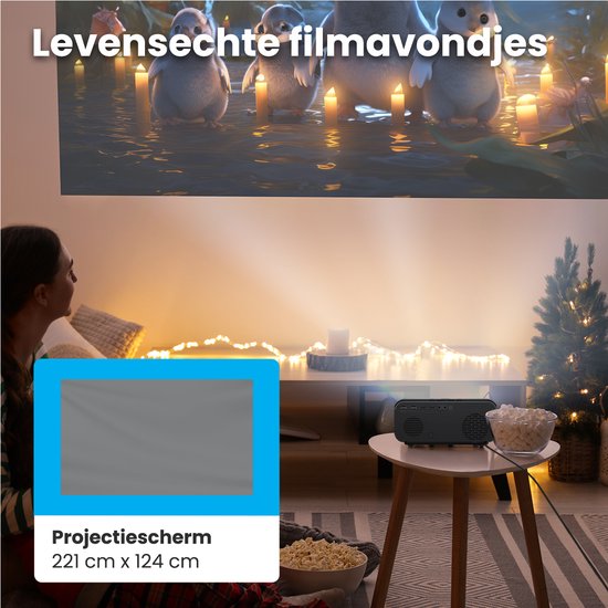 Auronic Beamer 10 000 Lumens - WiFi - 1080P Full HD - Streaming depuis votre téléphone - Smart Mini Beamer - IOS & Android - Câble HDMI - Télécommande et écran de projection - Noir