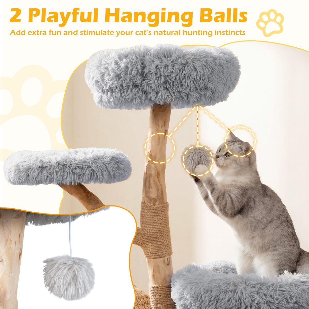 Arbre à chat Coast à cinq étages - niche pour chat tressée à la main - poteaux à griffer en jute - gris