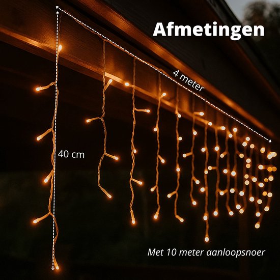 FlinQ 144 LED Warm White Icicle Lights - lumières de Noël - lumières de Noël extérieures - lumière blanche chaude - 14 mètres (4,2 mètres de lumières)