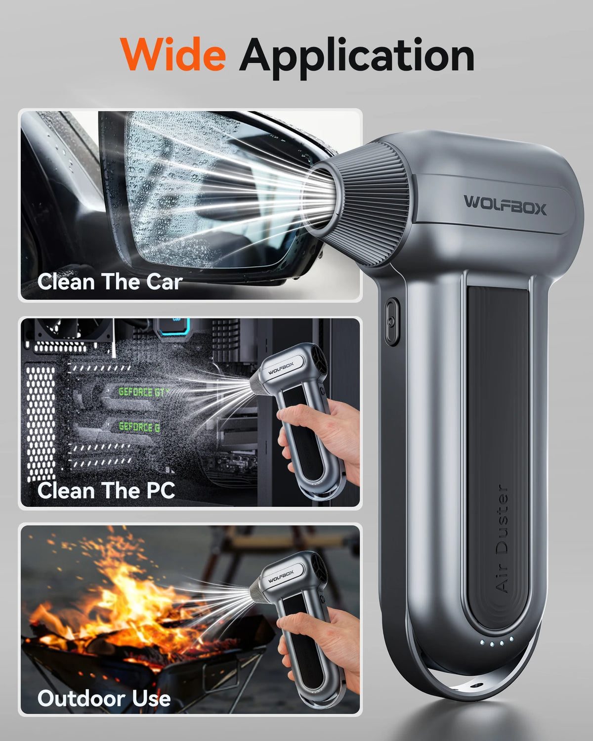 Souffleur d'air électrique WOLFBOX MF100 - 150 000 tr/min - Souffleur d'air sans fil puissant - Rechargeable - Noir