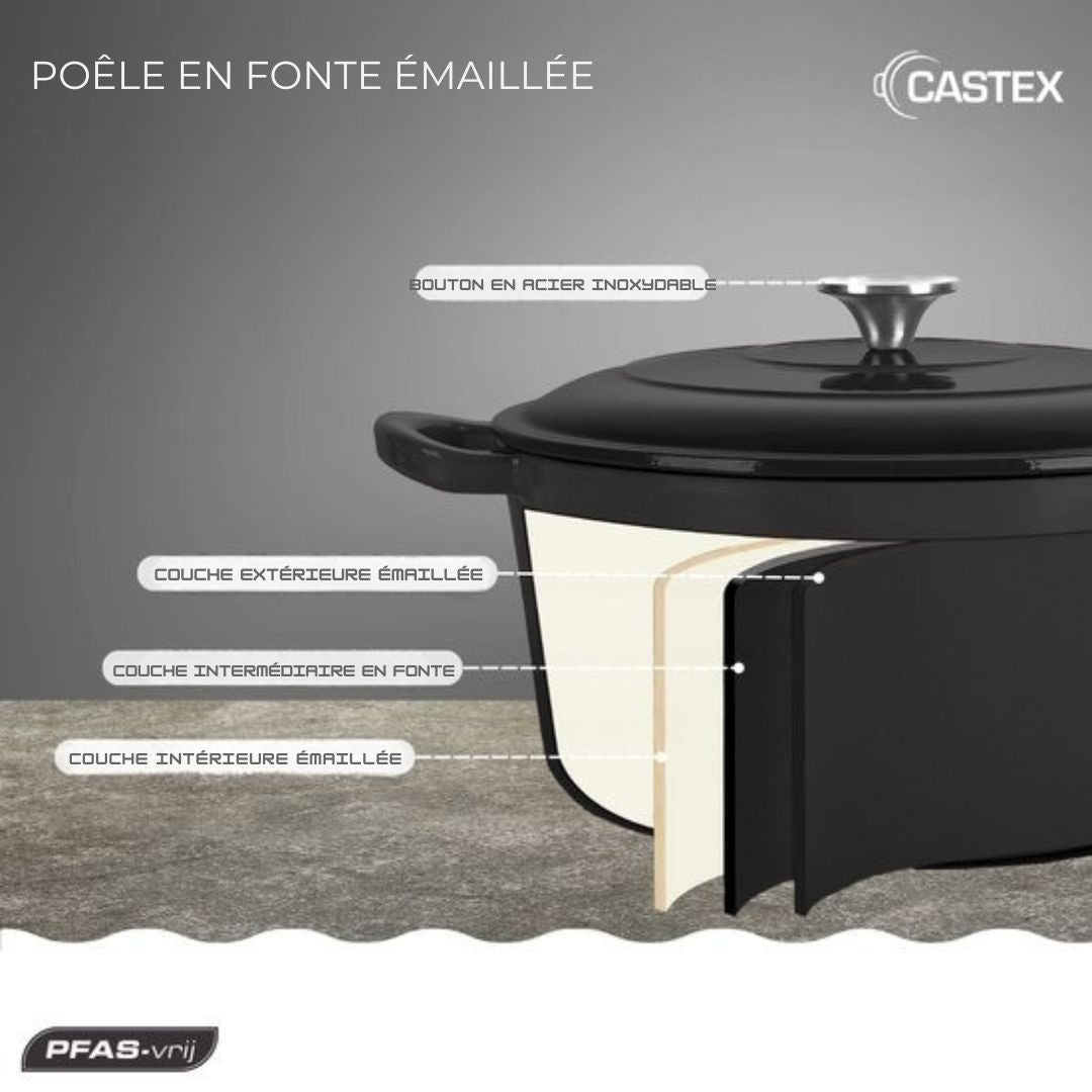 Casserole en fonte Elegance Royal - Castex - avec couvercle 24 cm - Noir