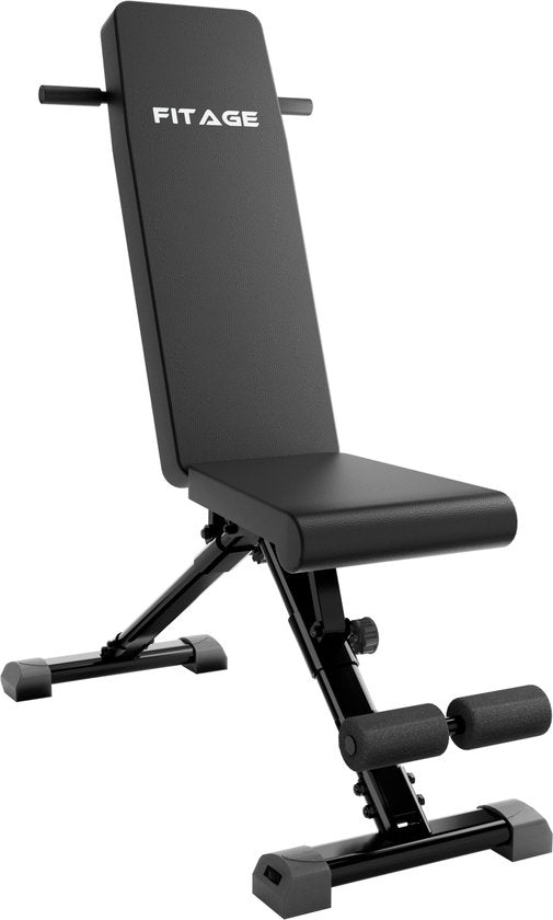 FITAGE Fitness Bench - Banc de musculation jusqu'à 300KG - Réglable - Pliable - Noir