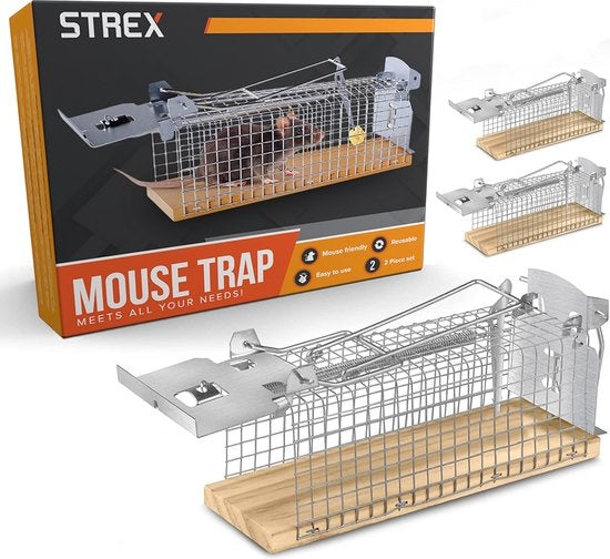 Piège à souris Strex pour l'intérieur et l'extérieur - respectueux des animaux - piège vivant - 2 pièces