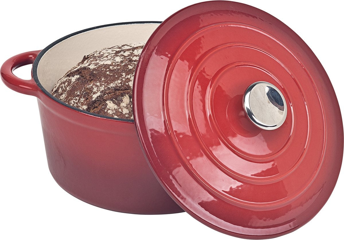 Chefarone Poêle en fonte - Casserole - Couvercle inclus - Convient à toutes les sources de chaleur - Émaillée - Rouge