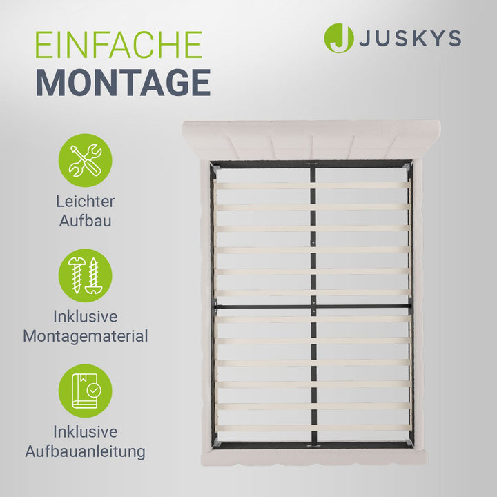 Lit rembourré Juskys Florenz - 140 x 200 cm - Bouclé - Crème