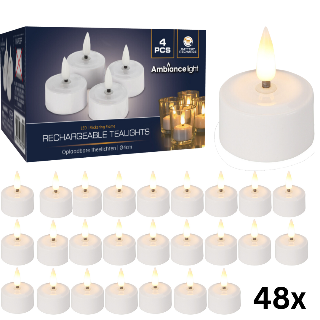 Bougies LED - ambiance - 48 pièces Rechargeable - Ø4cm - SANS chargeur - blanc