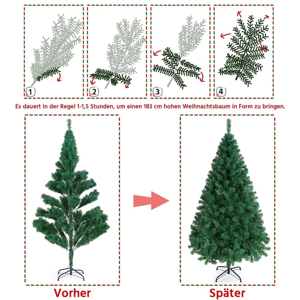 Sapin de Noël artificiel Yaheetech - Vert - 110 x 183 cm - Pied métallique pliable