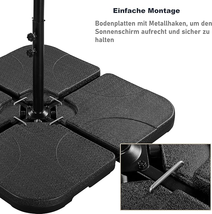 Yaheetech : ensemble de 4 pièces pour pied de parasol à remplir, pour parasol suspendu - Noir - Jusqu'à 80 kg de sable / 60 kg d'eau